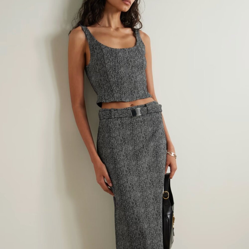 Staud Wells cropped herringbone tweed top
